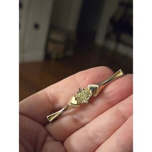 Sphinx Two-tone Rhinestone Heart Bar Brooch Vintage From England